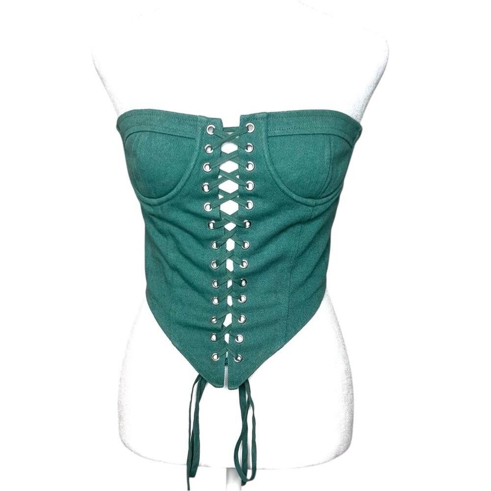 Lioness East Gate Forest Green Lace Up Corset S Tie Top Boho Fairy Festival